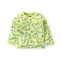 Babyhug Cotton Knit Full Sleeves Night Suit With Dino Print - Light Green