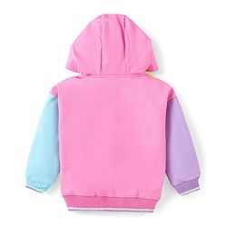 Babyhug Cotton Knit Full Sleeves Hooded Sweatjacket with Color Block Design - Blue Pink & Yellow