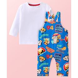 Babyhug Disney Single Jersey Full Sleeves Tee and Full Length Dungaree Set with Lion King  Print  -White & Blue