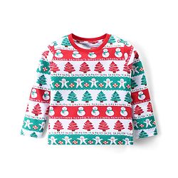 Babyhug Cotton Knit Full Sleeves Night Suit with Christmas Theme Print - White