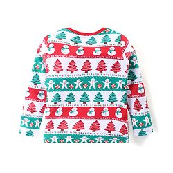 Babyhug Cotton Knit Full Sleeves Night Suit with Christmas Theme Print - White