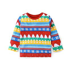 Babyhug Cotton Knit Full Sleeves Night Suit with Christmas Theme Print - White