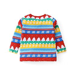 Babyhug Cotton Knit Full Sleeves Night Suit with Christmas Theme Print - White
