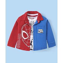 Babyhug Marvel Single Jersey Cotton Knit Full Sleeves Spider-man Graphics and Pocket Detailing Shirt With T-shirt - Red