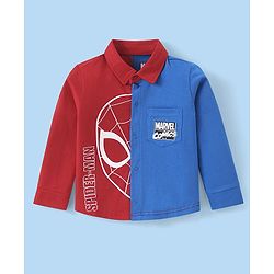 Babyhug Marvel Single Jersey Cotton Knit Full Sleeves Spider-man Graphics and Pocket Detailing Shirt With T-shirt - Red