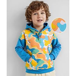 Babyug Cotton Knit Full Sleeves Hooded Sweatshirt with Abstract Print - Blue