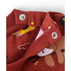 Babyhug Cotton Knit Full Sleeves Night Suit with Animal Print - Maroon