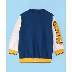 Babyhug Cotton Knit Full Sleeves Front Open Bomber Jacket with Patch Detailing - Blue