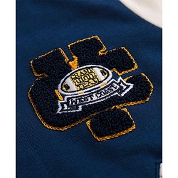 Babyhug Cotton Knit Full Sleeves Front Open Bomber Jacket with Patch Detailing - Blue