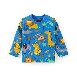 Babyhug Cotton Knit Full Sleeves Night Suit with Animal Print - Blue