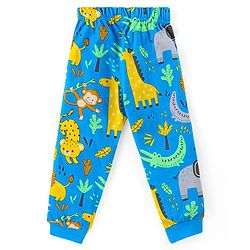 Babyhug Cotton Knit Full Sleeves Night Suit with Animal Print - Blue