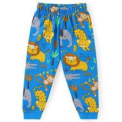 Babyhug Cotton Knit Full Sleeves Night Suit with Animal Print - Blue