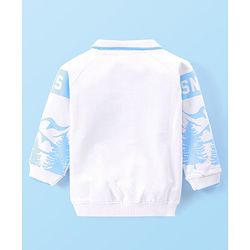 Babyhug Cotton Knit Full Sleeves Collar Neck Sweatshirt with Penguin Print - White