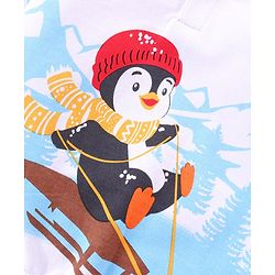 Babyhug Cotton Knit Full Sleeves Collar Neck Sweatshirt with Penguin Print - White