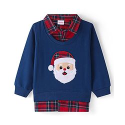 Babyhug Cotton Knit Full Sleeves Overlapped T-Shirt With Santa Applique Detailing - Navy Blue