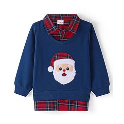 Babyhug Cotton Knit Full Sleeves Overlapped T-Shirt With Santa Applique Detailing - Navy Blue