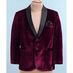Babyhug Velvet Woven Full Sleeves 4 Piece Solid Colour Party Suit - Wine