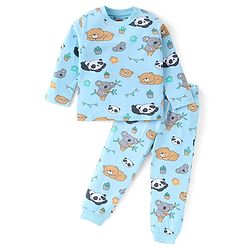 Babyhug Cotton Knit Full Sleeves Night Suit With Animals Print - Sky Blue