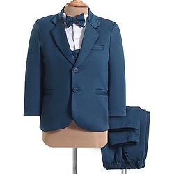 Babyhug Woven Full Sleeves Solid Colour 4 Piece Party Suit - Navy Blue