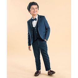 Babyhug Woven Full Sleeves Solid Colour 4 Piece Party Suit - Navy Blue