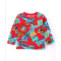 Babyhug Cotton Knit Full Sleeves Text Printed T-Shirt - Red