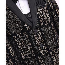 Babyhug Woven Full Sleeves Embroidered 4 Piece Party Suit With Bow - Black