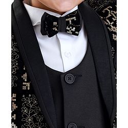 Babyhug Woven Full Sleeves Embroidered 4 Piece Party Suit With Bow - Black