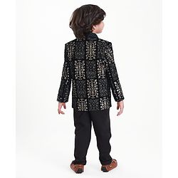 Babyhug Woven Full Sleeves Embroidered 4 Piece Party Suit With Bow - Black