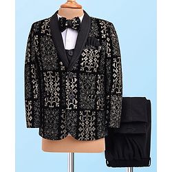 Babyhug Woven Full Sleeves Embroidered 4 Piece Party Suit With Bow - Black