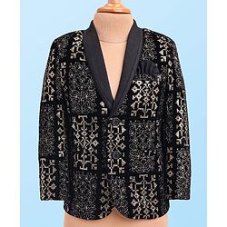 Babyhug Woven Full Sleeves Embroidered 4 Piece Party Suit With Bow - Black