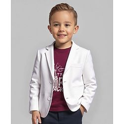 Babyhug Knitted Full Sleeves Solid Blazer with Printed T-Shirt - White & Maroon