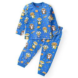 Babyhug Cotton Knit Full Sleeves Night Suit with Animal Print -  Blue