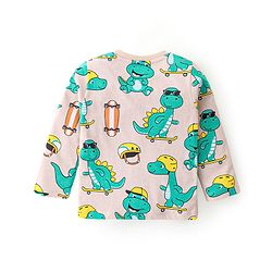 Babyhug Cotton Knit Full Sleeves Night Suit With Dino Print - Peach