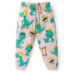 Babyhug Cotton Knit Full Sleeves Night Suit With Dino Print - Peach