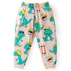Babyhug Cotton Knit Full Sleeves Night Suit With Dino Print - Peach