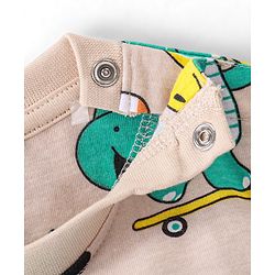Babyhug Cotton Knit Full Sleeves Night Suit With Dino Print - Peach
