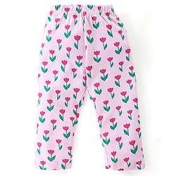 Babyhug Cotton Knit Full Sleeves Front Open Peter Pan Collared Night Suit With Floral Print - Pink