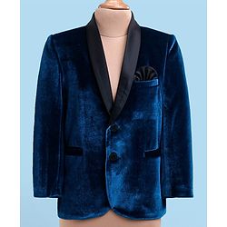 Babyhug Velvet Woven Full Sleeves 4 Piece Solid Colour Party Suit - Navy Blue