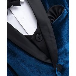 Babyhug Velvet Woven Full Sleeves 4 Piece Solid Colour Party Suit - Navy Blue