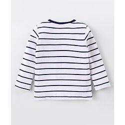 Babyhug Cotton Knit Full Sleeves T-Shirt with Stripes &  Lion Print - White