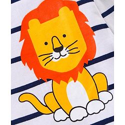 Babyhug Cotton Knit Full Sleeves T-Shirt with Stripes &  Lion Print - White