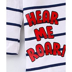 Babyhug Cotton Knit Full Sleeves T-Shirt with Stripes &  Lion Print - White