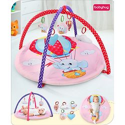 Babyhug Premium Elephant on Air Balloon Digital Print Playgym with Hanging Rattles- Purple
