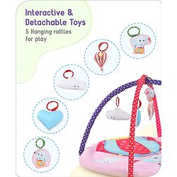 Babyhug Premium Elephant on Air Balloon Digital Print Playgym with Hanging Rattles- Purple