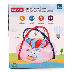 Babyhug Premium Elephant on Air Balloon Digital Print Playgym with Hanging Rattles- Purple