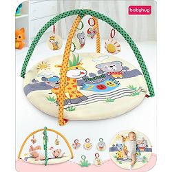 Babyhug Play Gym with Hanging Toys|Elephant on Air Balloon Theme Soft Activity Play Mat|Portable & Easy to Carry with Detachable Toys|2+ Months|Motor Skill Development |Ideal for gifting|BIS