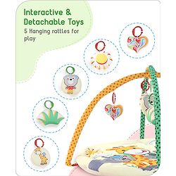 Babyhug Play Gym with Hanging Toys|Elephant on Air Balloon Theme Soft Activity Play Mat|Portable & Easy to Carry with Detachable Toys|2+ Months|Motor Skill Development |Ideal for gifting|BIS
