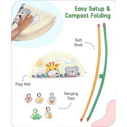 Babyhug Play Gym with Hanging Toys|Elephant on Air Balloon Theme Soft Activity Play Mat|Portable & Easy to Carry with Detachable Toys|2+ Months|Motor Skill Development |Ideal for gifting|BIS