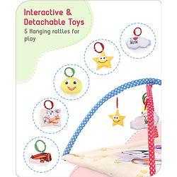 Babyhug Play Gym with Hanging Toys|Elephant on Air Balloon Theme Soft Activity Play Mat|Portable & Easy to Carry with Detachable Toys|2+ Months|Motor Skill Development |Ideal for gifting|BIS