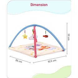 Babyhug Play Gym with Hanging Toys|Elephant on Air Balloon Theme Soft Activity Play Mat|Portable & Easy to Carry with Detachable Toys|2+ Months|Motor Skill Development |Ideal for gifting|BIS